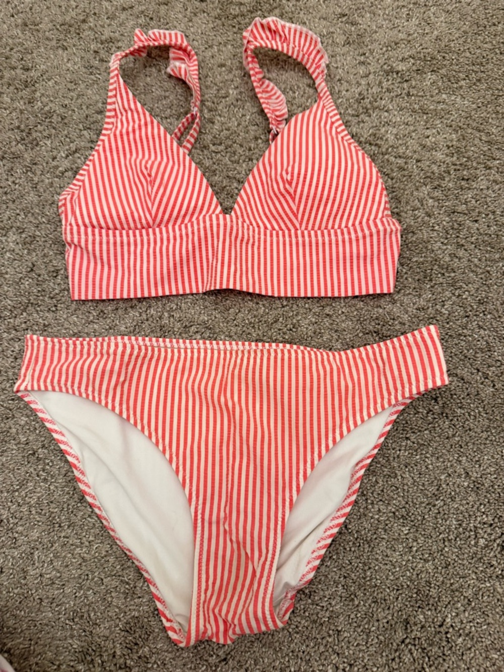 aerie Red and White Striped Bikini Set